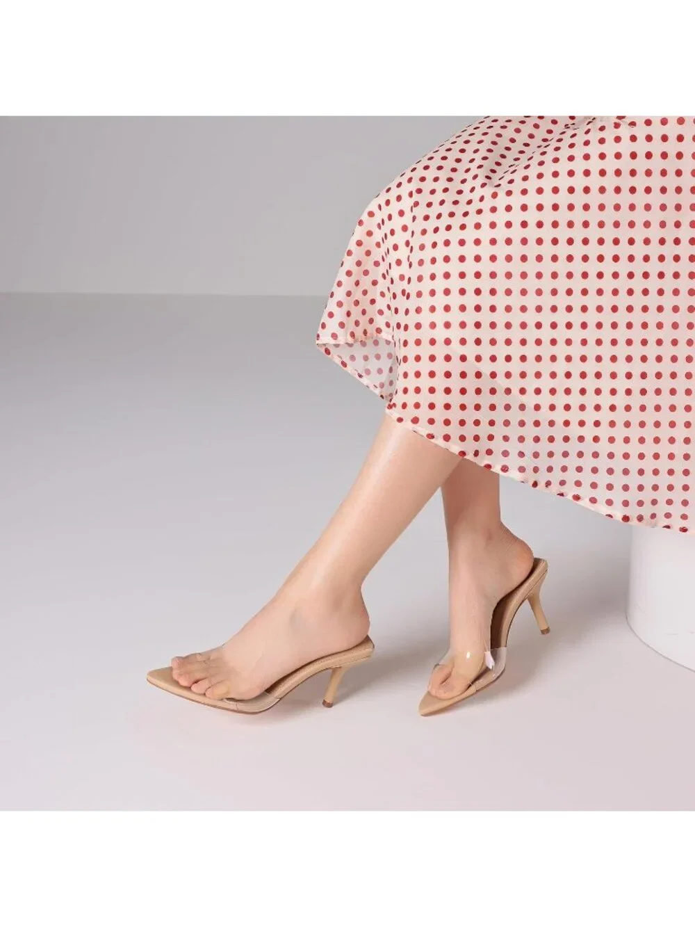 Women's Clear Mules Kitten Heels Pointed Open Peep Toe High Heels Backless Heels